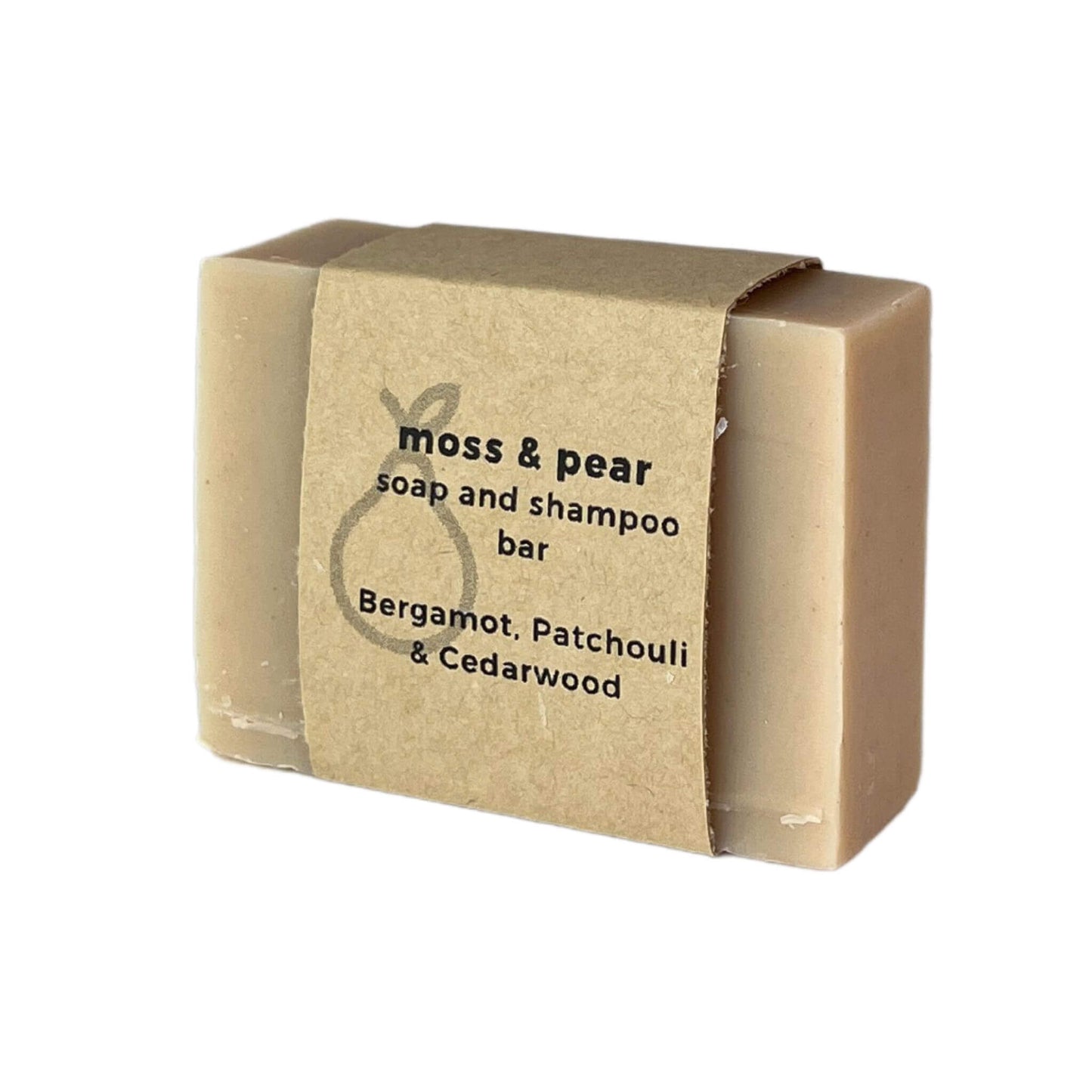 solid shampoo Bar Bergamot, Patchouli and Cedarwood. Brazilian clay, coconut, shea butter, macadamia. Toxin-free. moss & pear