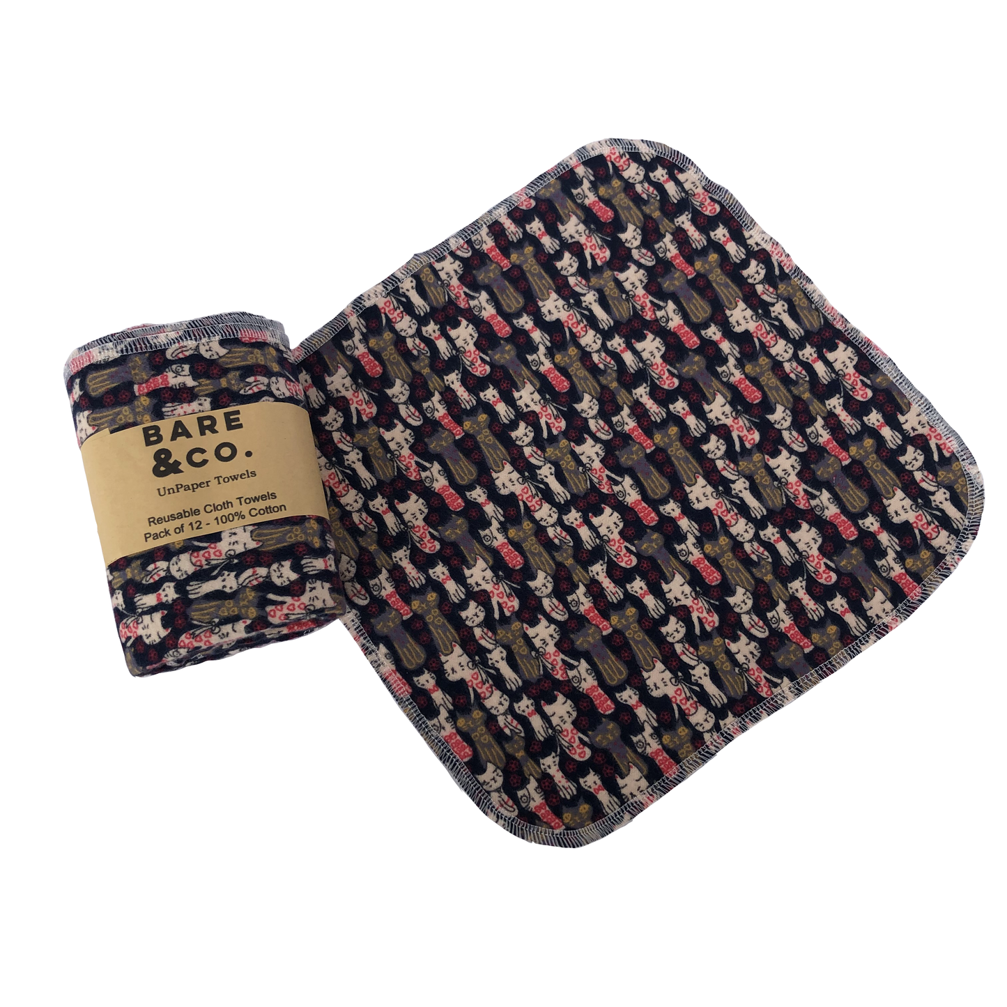 Bare & Co. | Unpaper Towels - Black Cats (12 Pack)