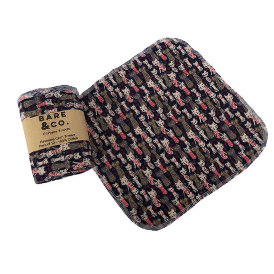 Bare & Co. | Unpaper Towels - Black Cats (12 Pack)