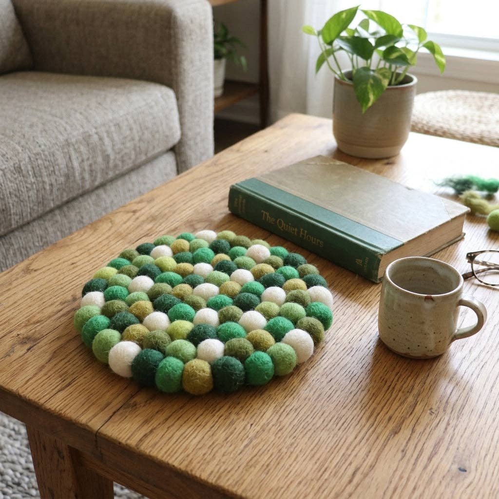 Namaste Artisans | Forest Green Handmade Wool Felt Trivet Heat Mat
