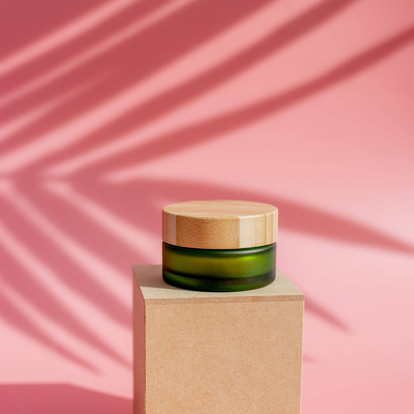 Frosted Green Glass Cosmetic Jar & Dropper - Bamboo Lids - Set of 2