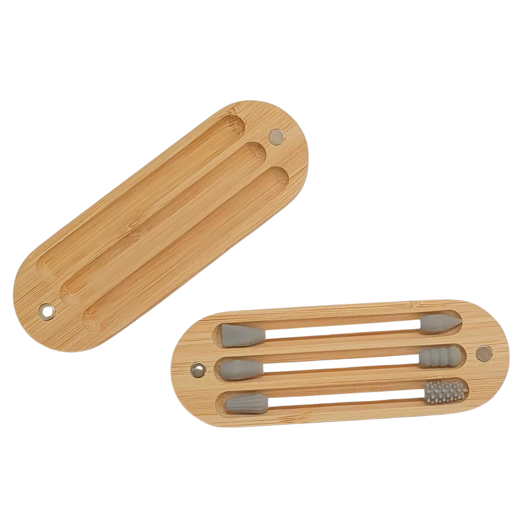 Bare & Co. | Reusable Beauty Tips with Bamboo Case - 3 Pack