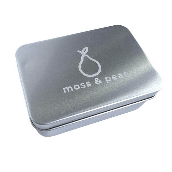 moss & pear soap travel tin with slight scratch or dent