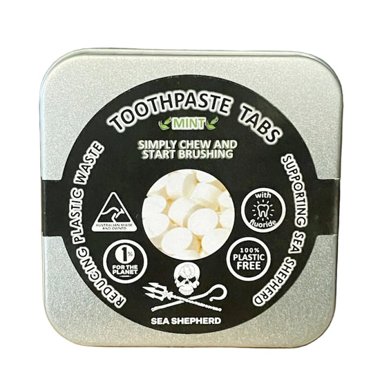 Tin of Sea Shepherd toothpaste tabs 