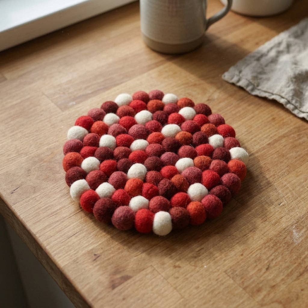 Namaste Artisans | Berry Red Handmade Wool Felt Trivet Heat Mat