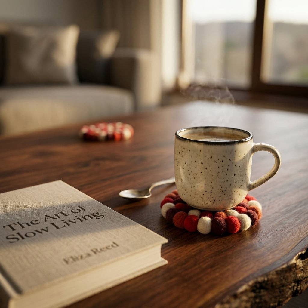 Namaste Artisans | Berry Red Wool Felt Coasters – Set of 4