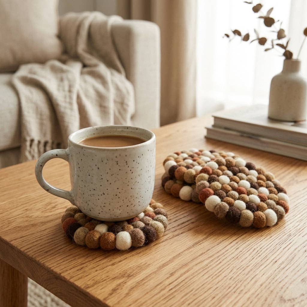 Namaste Artisans | Earth Tone Brown Wool Felt Coasters – Set of 4