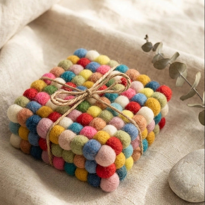 Namaste Artisans | Confetti Mix Multi Wool Felt Coasters – Set of 4