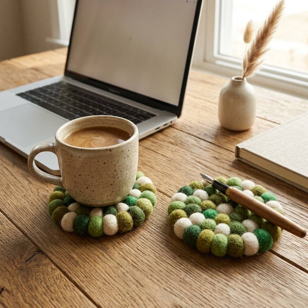 Namaste Artisans | Forest Green Mix Wool Felt Coasters – Set of 4