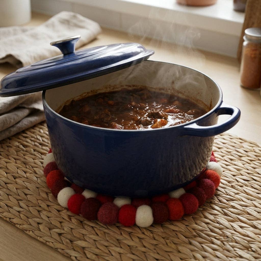 Namaste Artisans | Berry Red Handmade Wool Felt Trivet Heat Mat