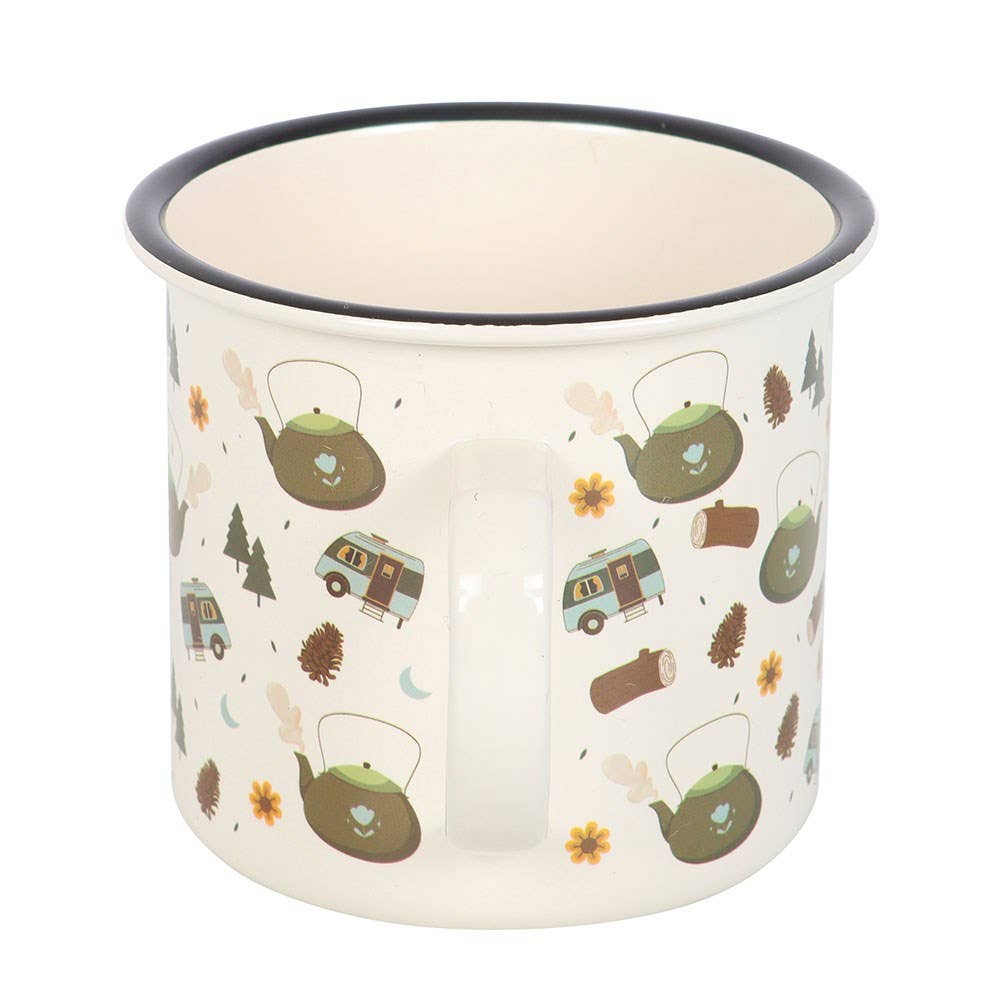 Camping Print Enamel Style Metal Mug