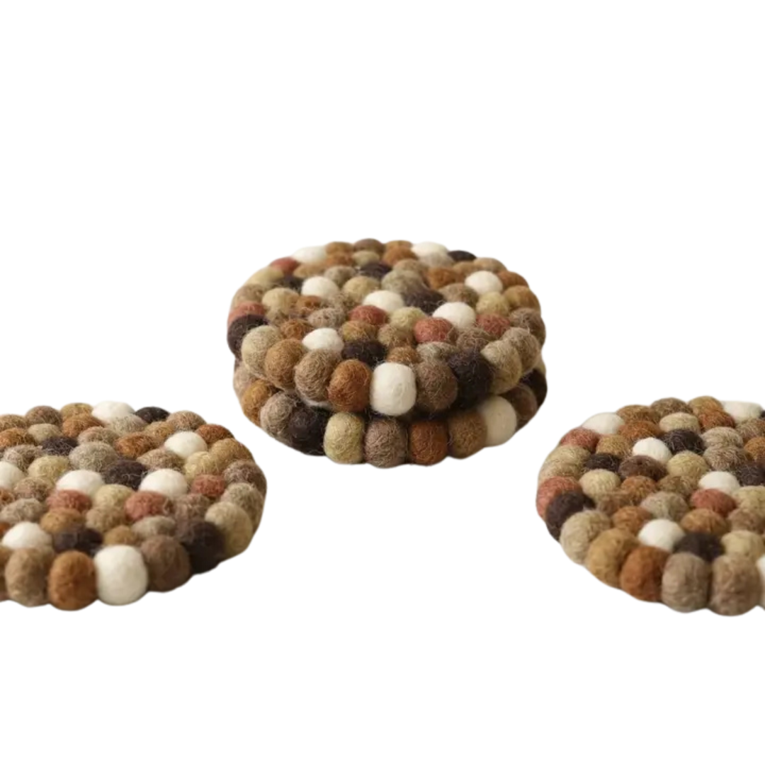 Namaste Artisans | Earth Tone Brown Wool Felt Coasters – Set of 4