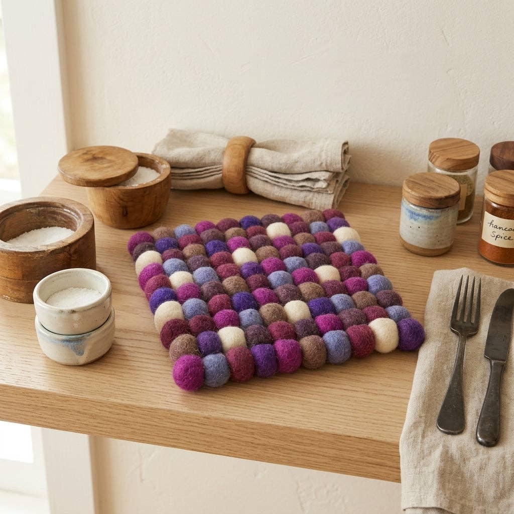 Namaste Artisans | Plum Violet Wool Felt Trivet Heat Mat