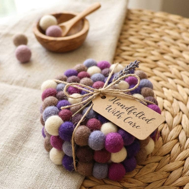 Namaste Artisans | Plum Violet Wool Felt Coasters – Set of 4