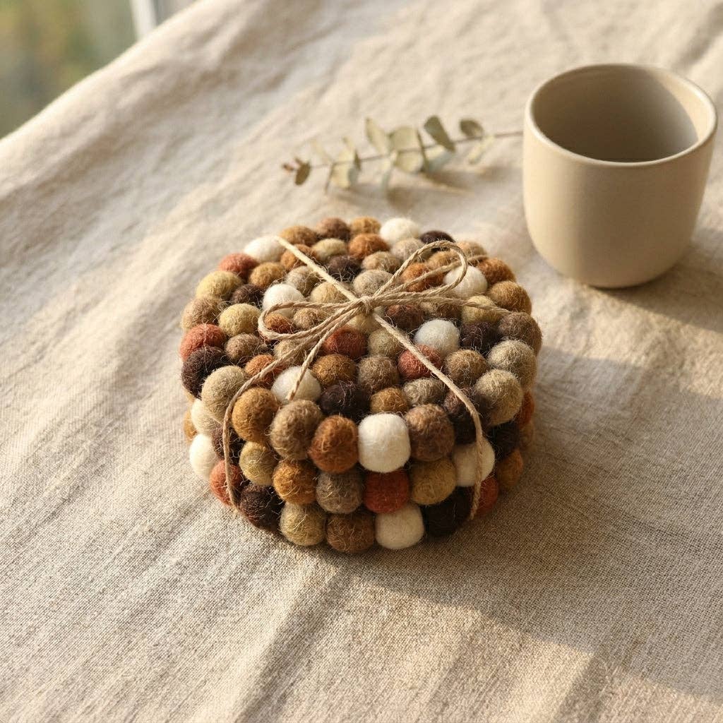 Namaste Artisans | Earth Tone Brown Wool Felt Coasters – Set of 4