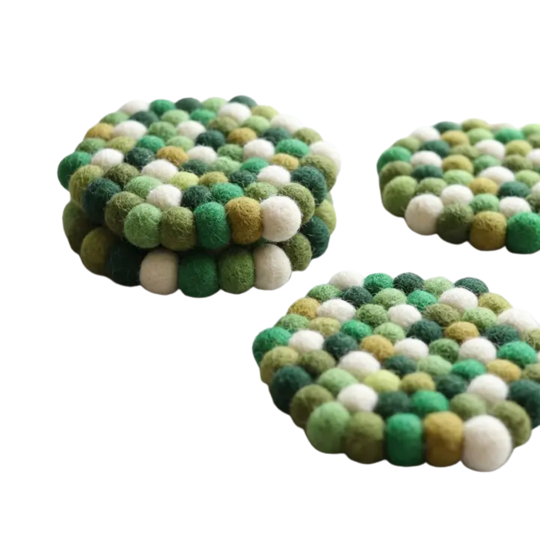 Namaste Artisans | Forest Green Mix Wool Felt Coasters – Set of 4