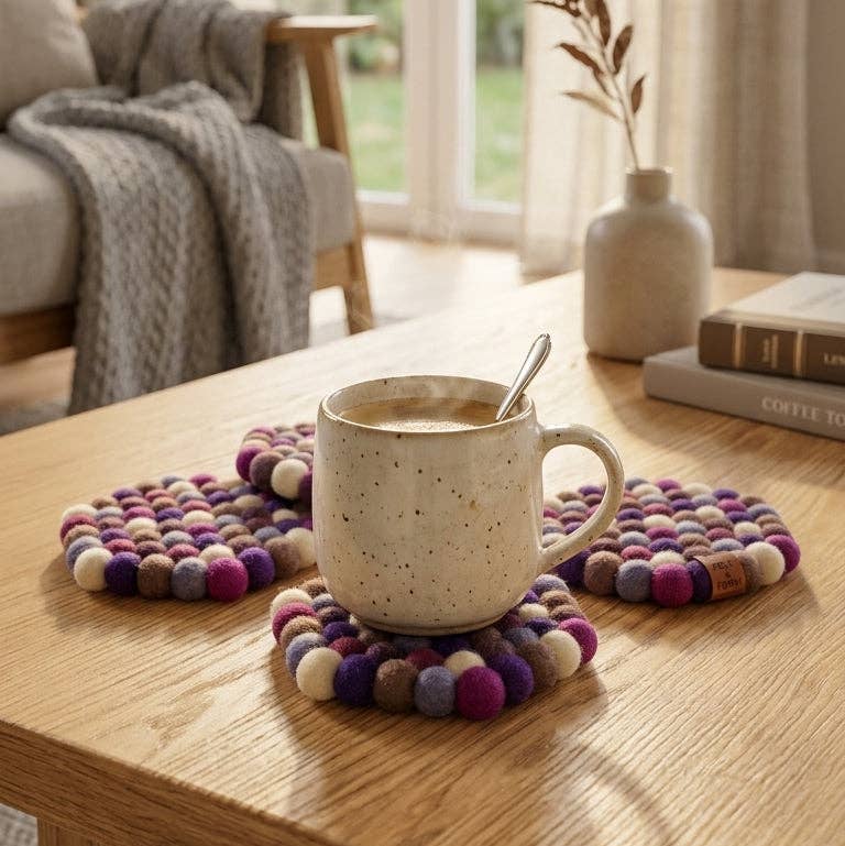 Namaste Artisans | Plum Violet Wool Felt Coasters – Set of 4