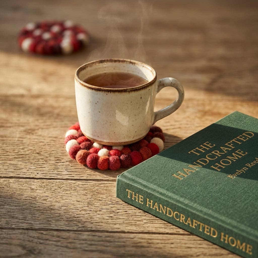 Namaste Artisans | Berry Red Wool Felt Coasters – Set of 4