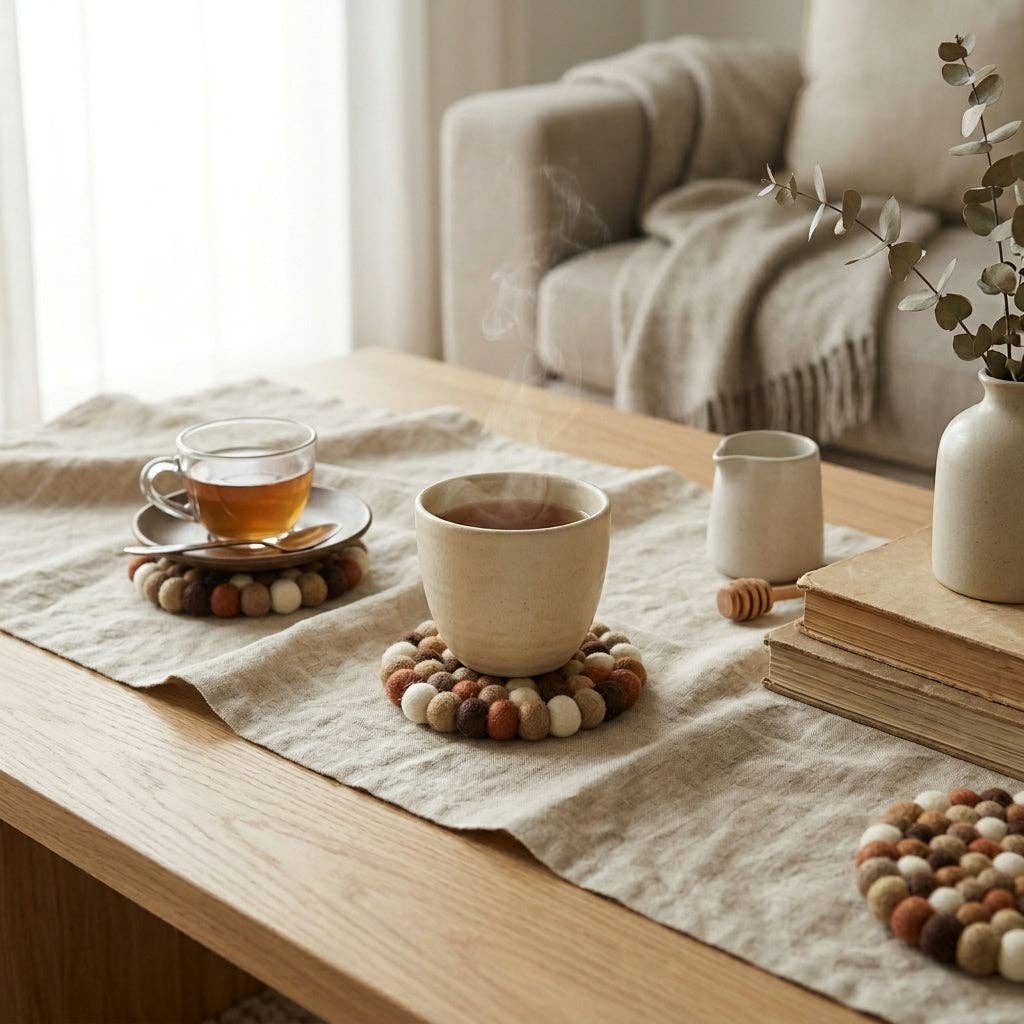 Namaste Artisans | Earth Tone Brown Wool Felt Coasters – Set of 4