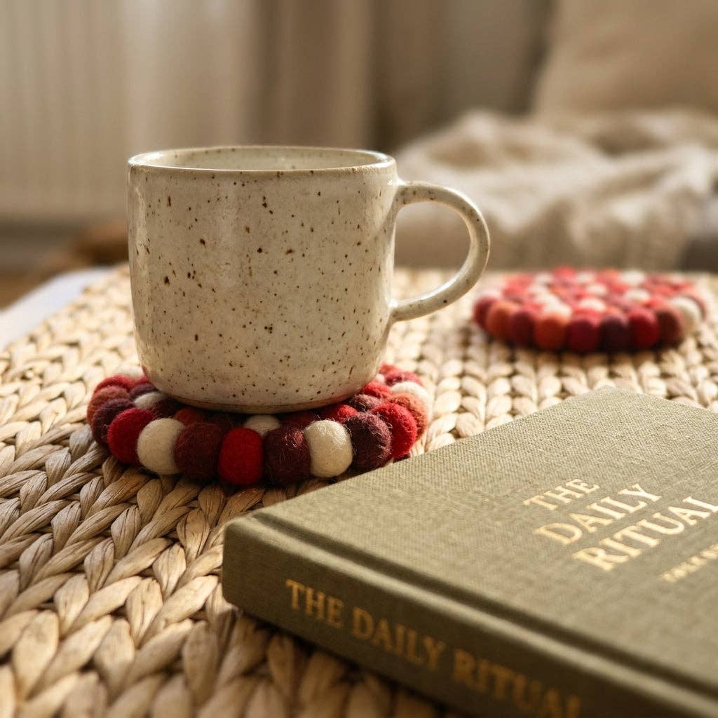 Namaste Artisans | Berry Red Wool Felt Coasters – Set of 4