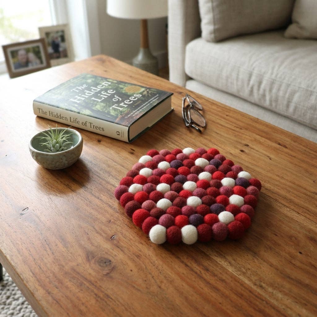 Namaste Artisans | Berry Red Handmade Wool Felt Trivet Heat Mat