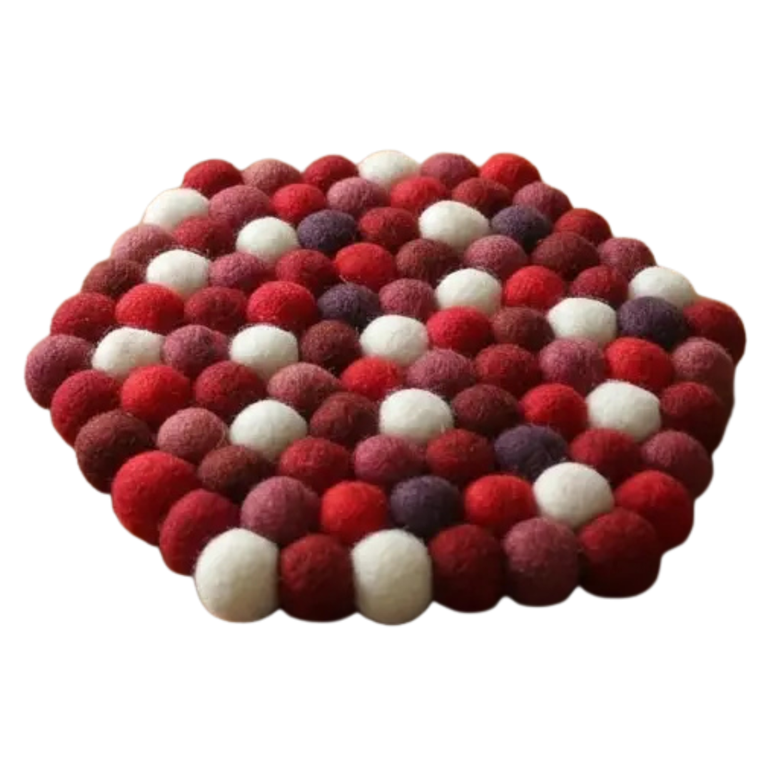 Namaste Artisans | Berry Red Handmade Wool Felt Trivet Heat Mat