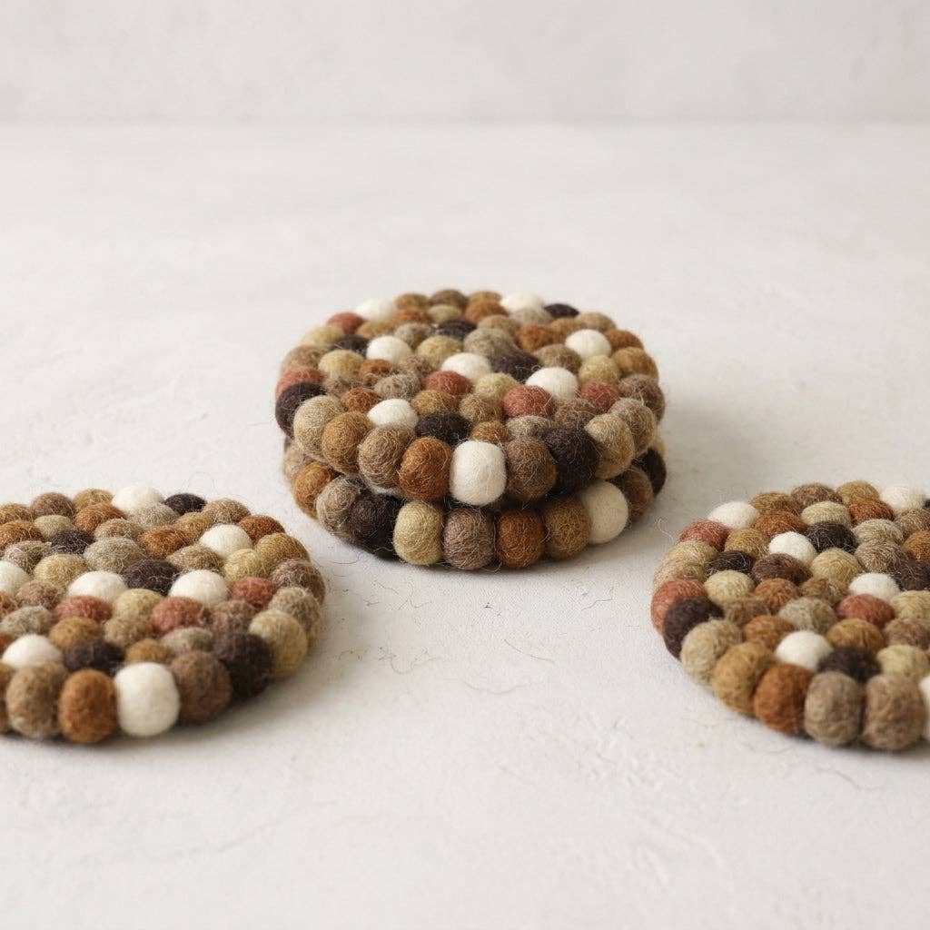 Namaste Artisans | Earth Tone Brown Wool Felt Coasters – Set of 4