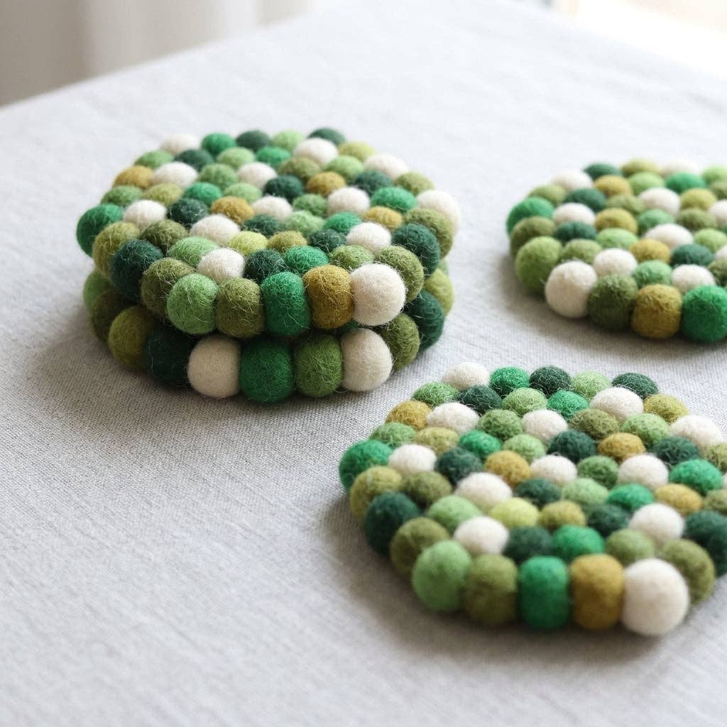 Namaste Artisans | Forest Green Mix Wool Felt Coasters – Set of 4