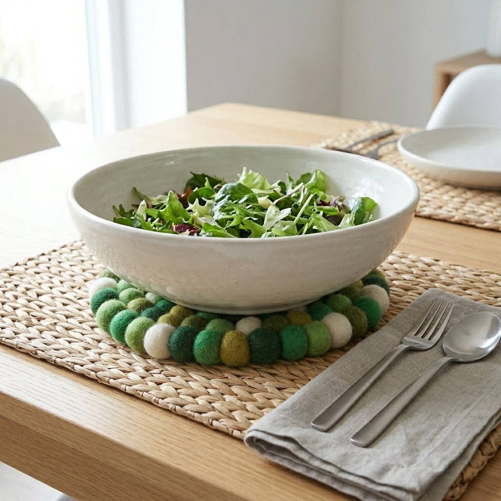 Namaste Artisans | Forest Green Handmade Wool Felt Trivet Heat Mat