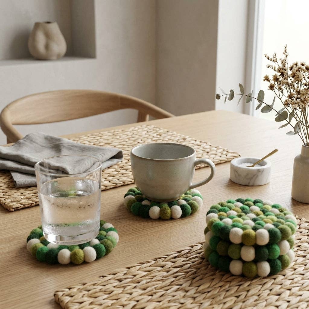 Namaste Artisans | Forest Green Mix Wool Felt Coasters – Set of 4