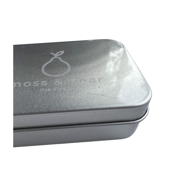 moss & pear soap travel tin with slight scratch or dent