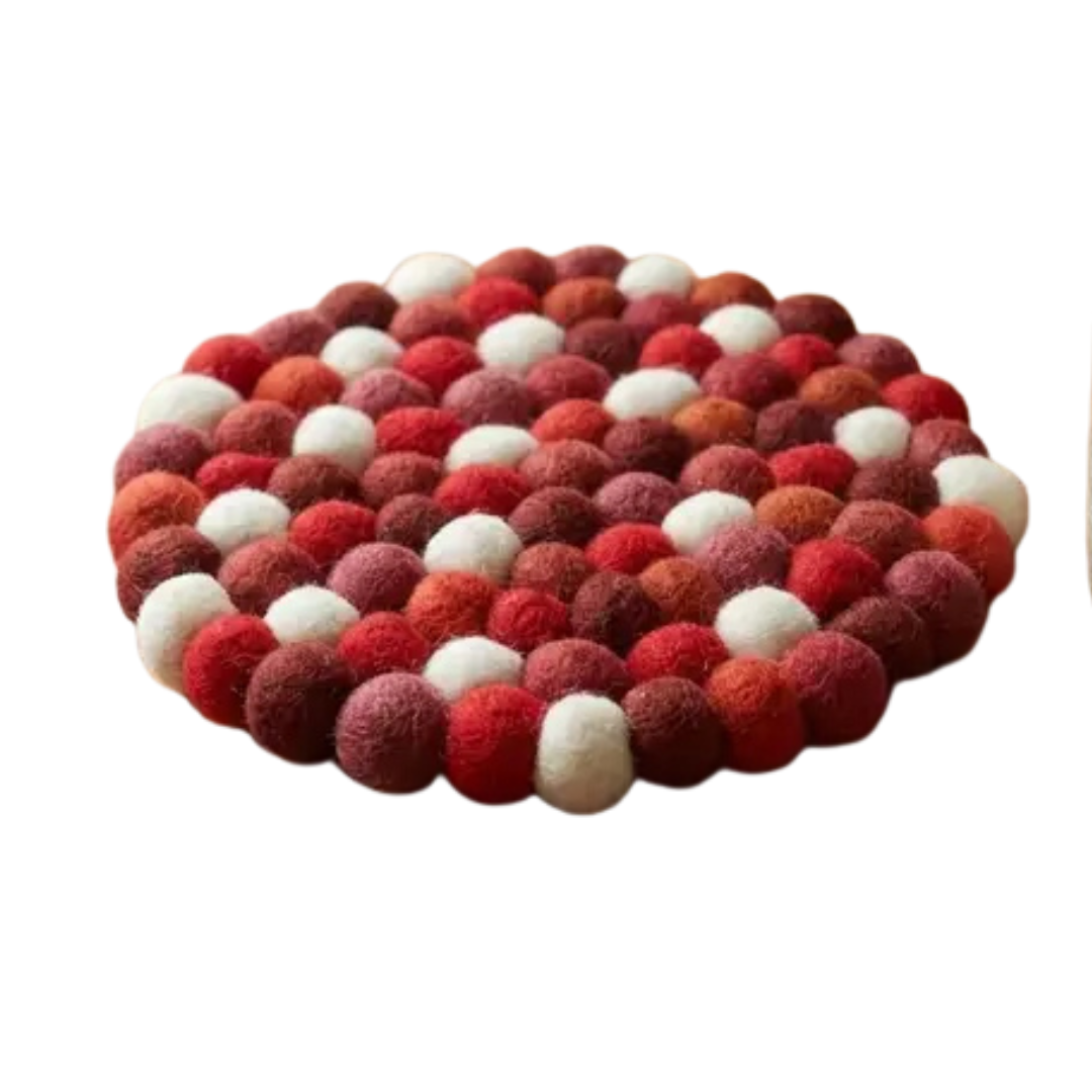 Namaste Artisans | Berry Red Wool Felt Coasters – Set of 4