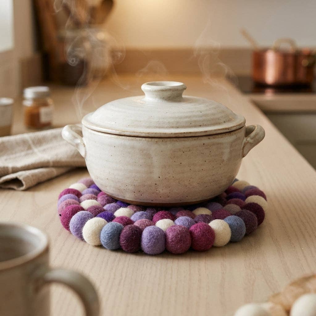 Namaste Artisans | Plum Violet Wool Felt Trivet Heat Mat