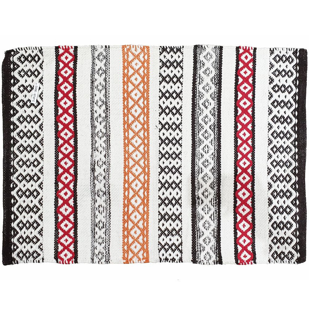 Recycled Black Red Cotton Rug 50cm x 80cm