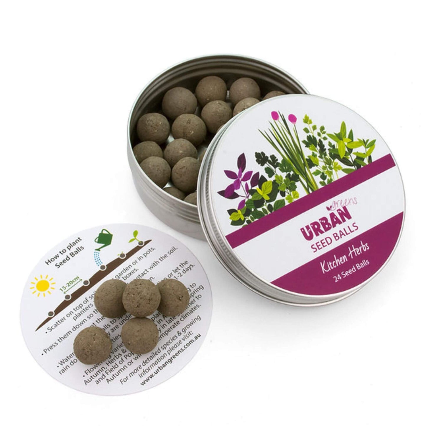 UrbanGreens Seeds balls tin of 24 Seeds balls - Kitchen Herbs