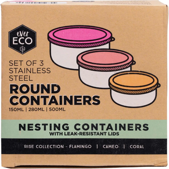 Ever Eco | Stainless Steel Round Nesting Containers Rise Set of 3