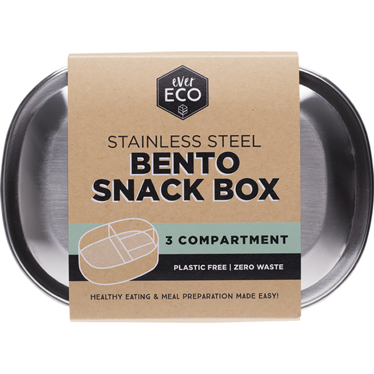 Ever Eco | Stainless Steel Bento Snack Box 3 Compartment 580mL