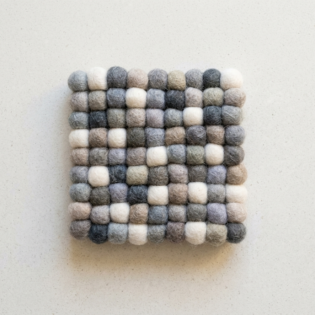 Namaste Artisans | Neutral Grey & Sage Handmade Wool Felt Ball Coasters - Set of 4