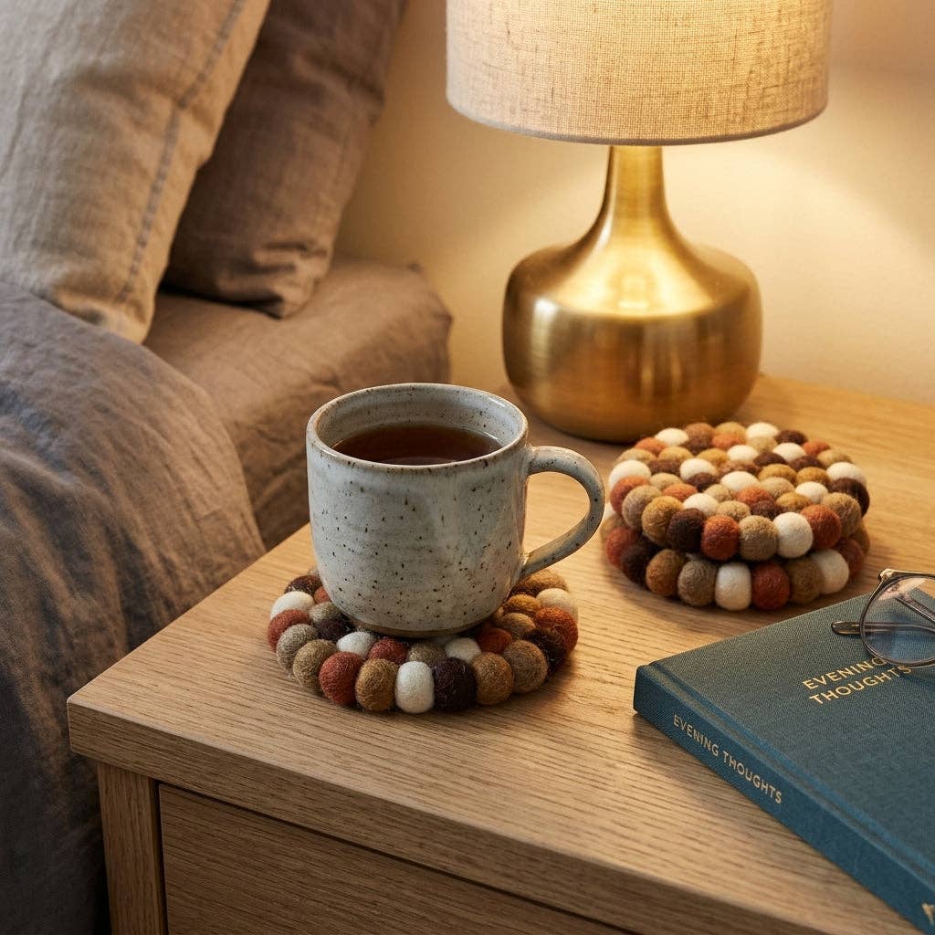 Namaste Artisans | Earth Tone Brown Wool Felt Coasters – Set of 4