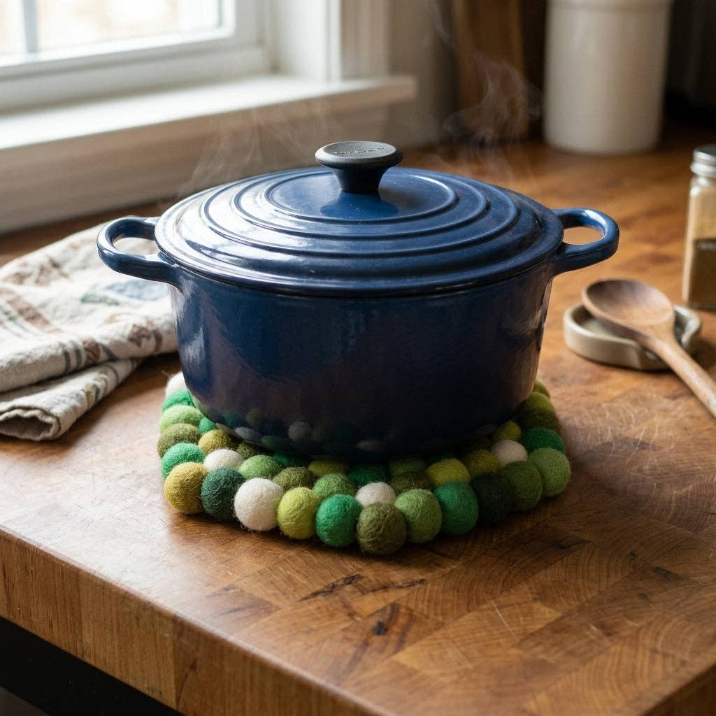 Namaste Artisans | Forest Green Handmade Wool Felt Trivet Heat Mat