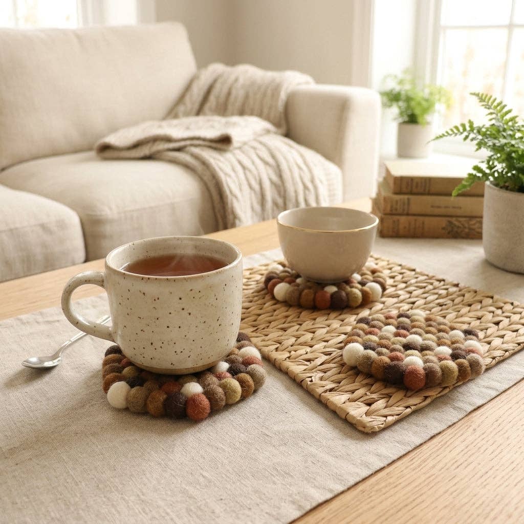 Namaste Artisans | Earth Tone Brown Wool Felt Coasters – Set of 4