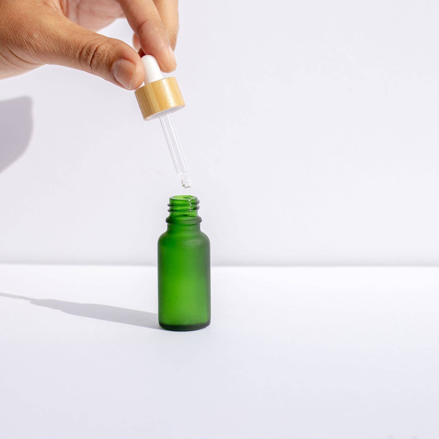 Frosted Green Glass Cosmetic Jar & Dropper - Bamboo Lids - Set of 2