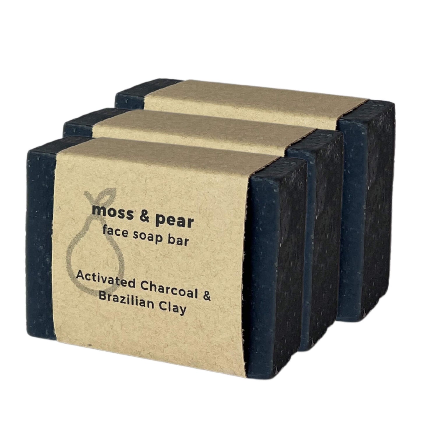 Face Soap Bar Activated Charcoal & Brazilian Clay with label 3 bars