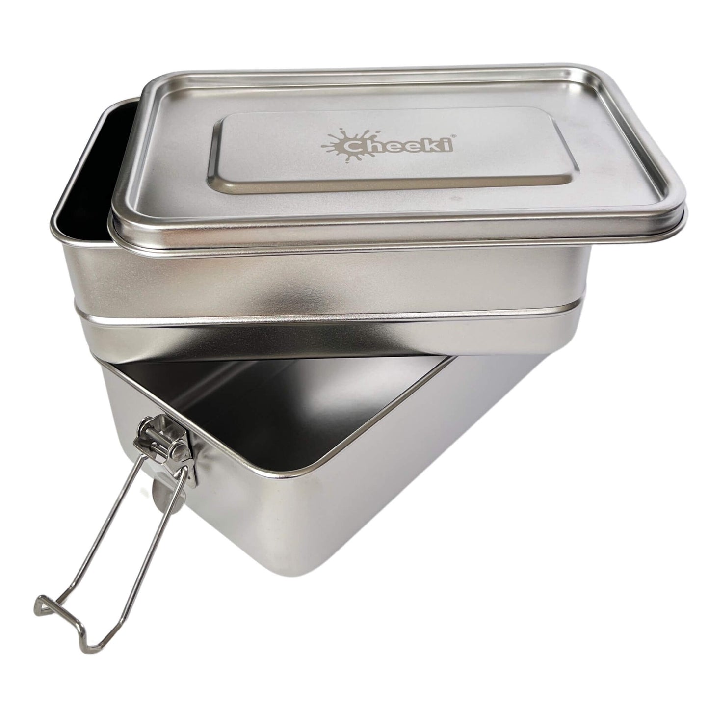 cheeki double stack stainless steel lunchbox - stack open