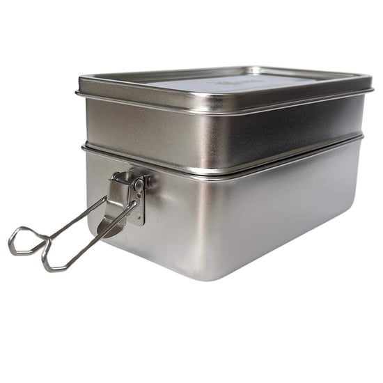 cheeki double stack stainless steel lunchbox - clip open
