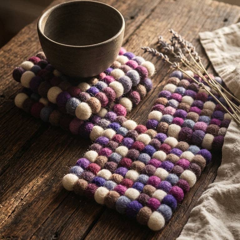 Namaste Artisans | Plum Violet Wool Felt Coasters – Set of 4
