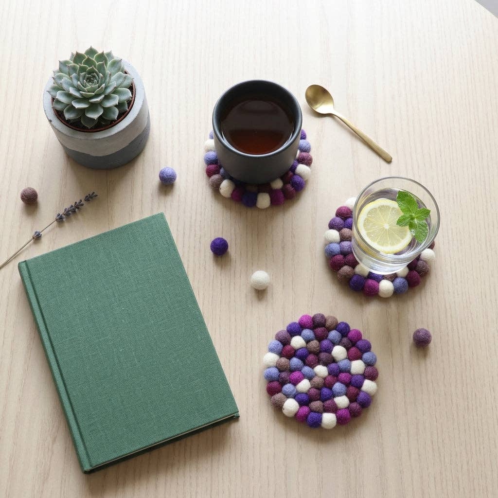 Namaste Artisans | Plum Violet Wool Felt Coasters – Set of 4