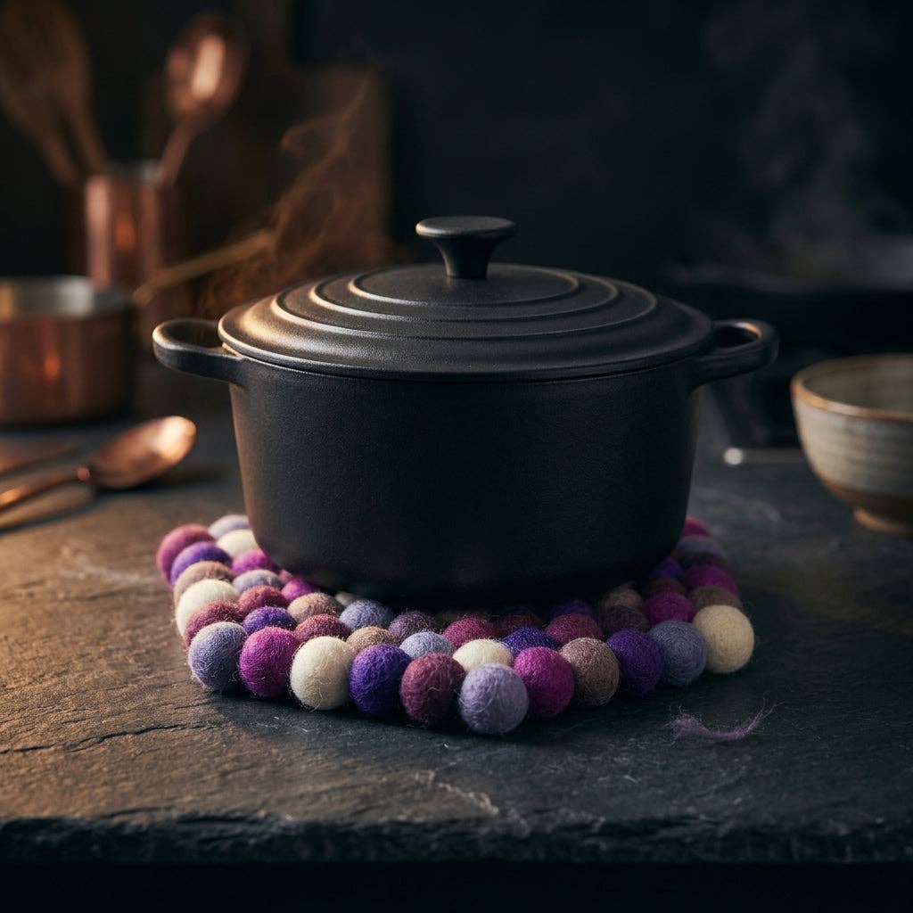 Namaste Artisans | Plum Violet Wool Felt Trivet Heat Mat