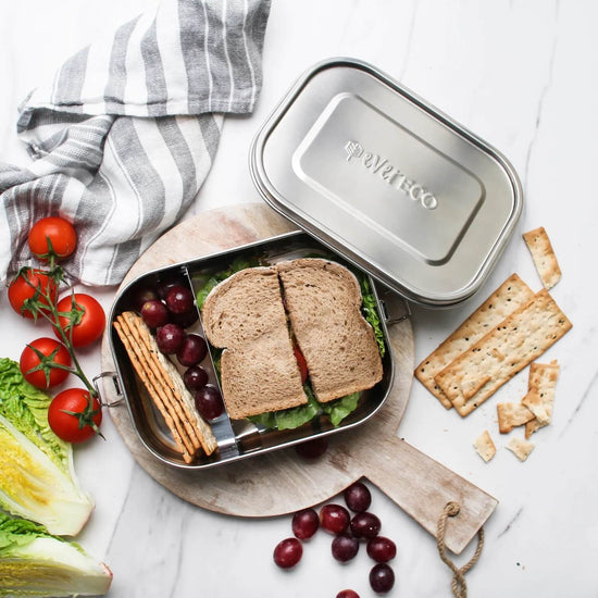 ever eco stainless steel bento lunch box with food inside