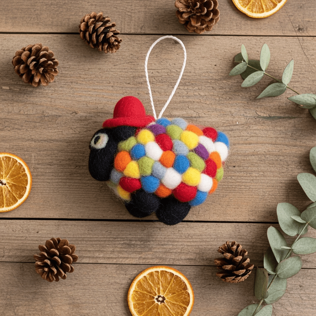 Handmade Wool Felt Colourful Sheep Ornament